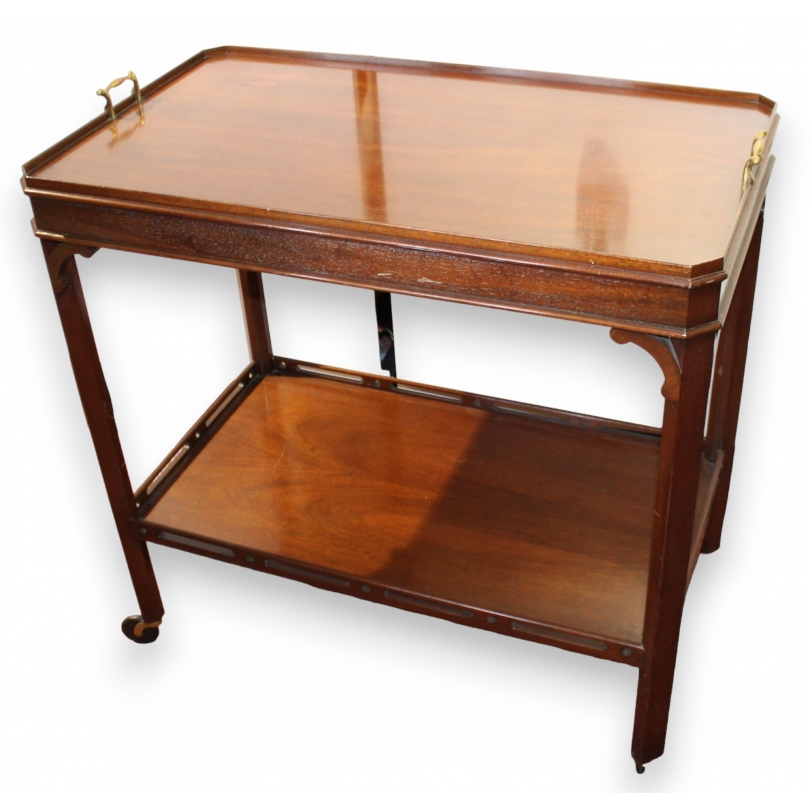 Two-tier serving trolley on castors