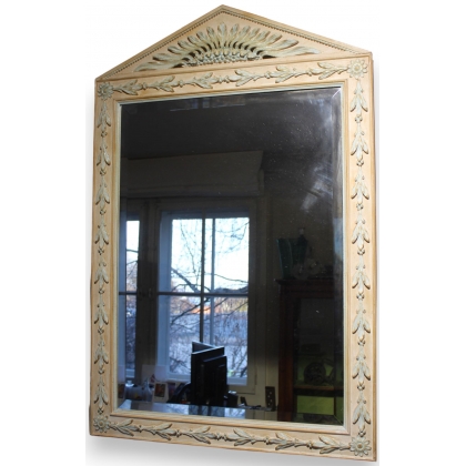 Miroir en bois sculpté crème et bleu