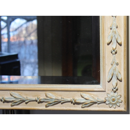Miroir en bois sculpté crème et bleu
