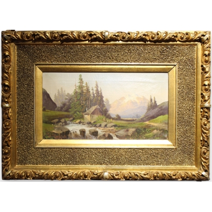 Tableau \"Paysage de montagne\" signé J. RIEGLER