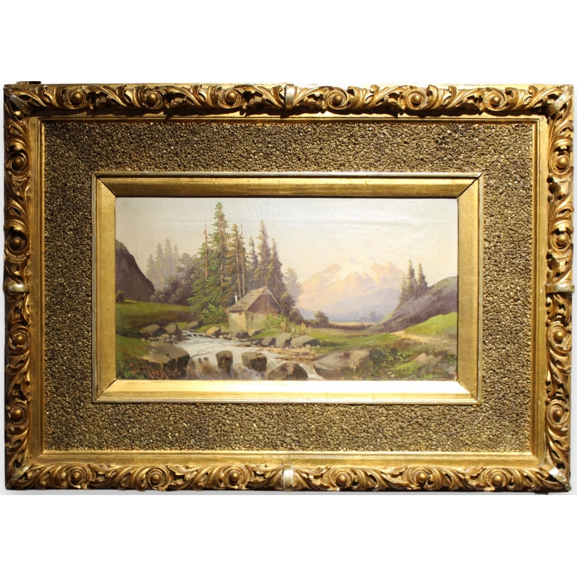 Tableau \"Paysage de montagne\" signé J. RIEGLER