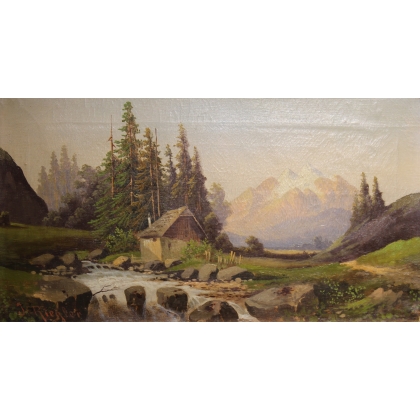 Tableau \"Paysage de montagne\" signé J. RIEGLER