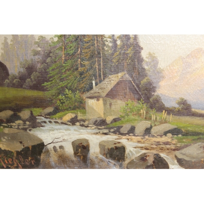 Tableau \"Paysage de montagne\" signé J. RIEGLER