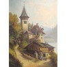 Tableau \"Eglise et lac\"