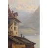 Tableau \"Eglise et lac\"