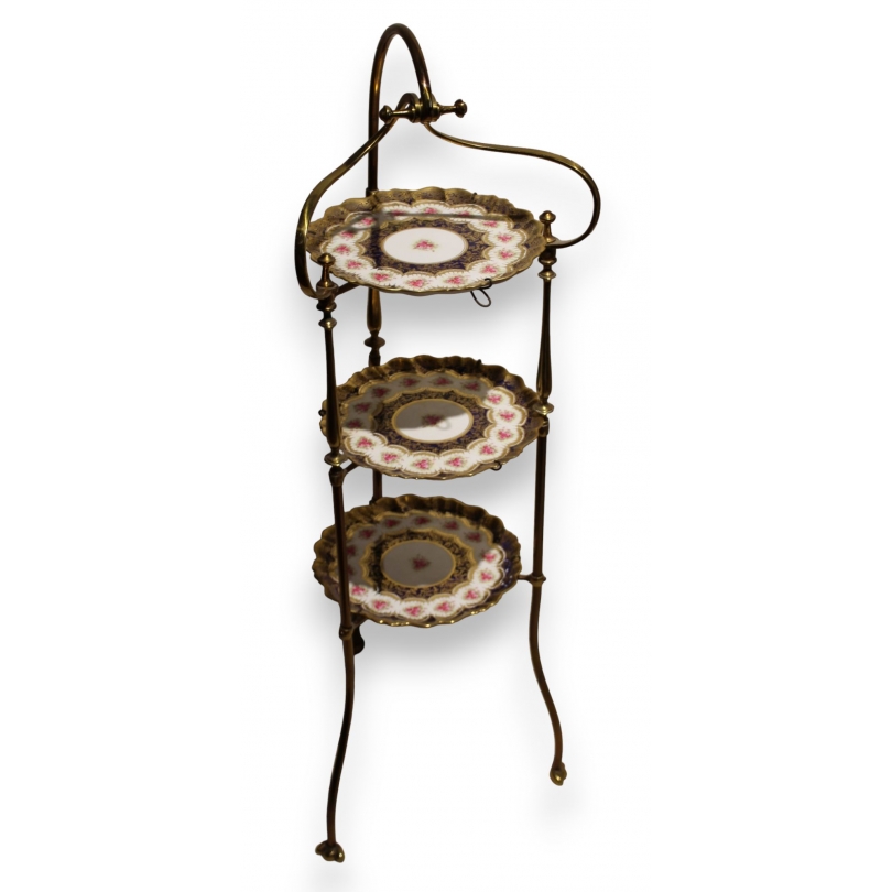 Support à assiettes en laiton avec 3 assiettes