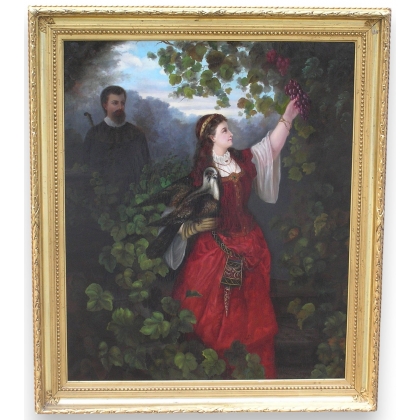 Tableau \"Femme au faucon\" monogrammé CK 1885