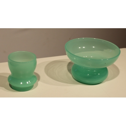 Green opaline bowl and glass