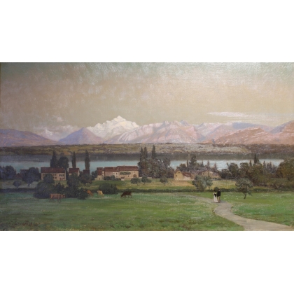 Tableau \"Vue du Mont-Blanc\" signé N. LEMAITRE