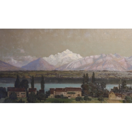 Tableau \"Vue du Mont-Blanc\" signé N. LEMAITRE