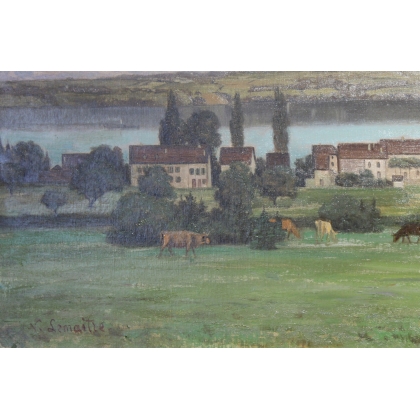 Tableau \"Vue du Mont-Blanc\" signé N. LEMAITRE