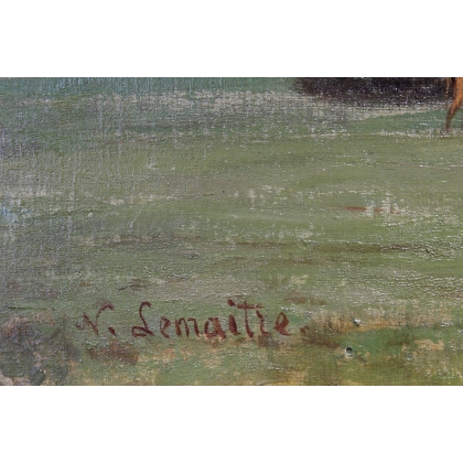 Tableau \"Vue du Mont-Blanc\" signé N. LEMAITRE