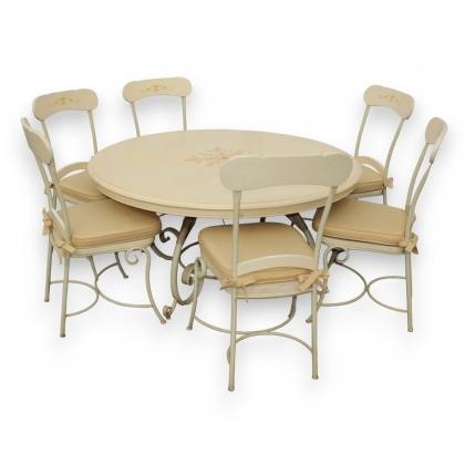 Table et 6 chaises en fer et bois