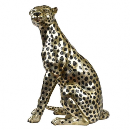 Bronze \"Guépard assis\" argenté, taille nature