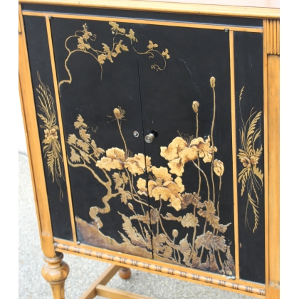 Walnut sideboard with black and gold lacquered panels