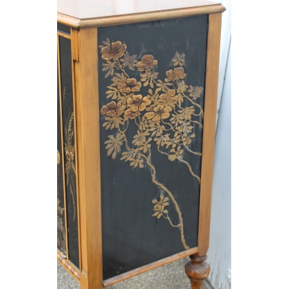 Walnut sideboard with black and gold lacquered panels