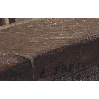 Tableau \"Vue de Notre Dame\" signé E. FREI 1944