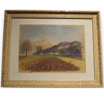 Pastel "Champ labouré" signé E. FREI 1952