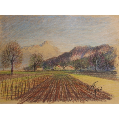 Pastel ‘Ploughed Field’ signed E. FREI 1952