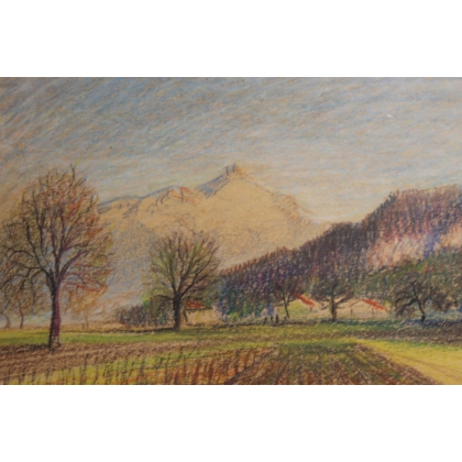 Pastel ‘Ploughed Field’ signed E. FREI 1952