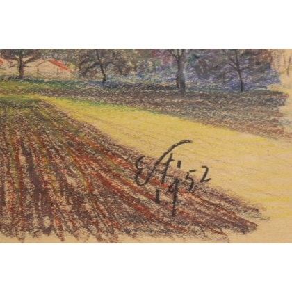 Pastel ‘Ploughed Field’ signed E. FREI 1952