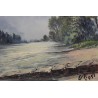 Tableau \"Le Rhône\" signé E. FREI 1951