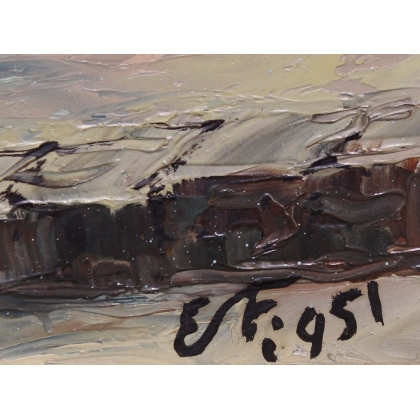 Tableau \"Le Rhône\" signé E. FREI 1951