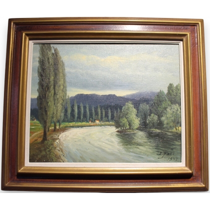 Tableau \"Bei Koblenz\" signé E. FREI 1947