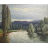 Tableau \"Bei Koblenz\" signé E. FREI 1947