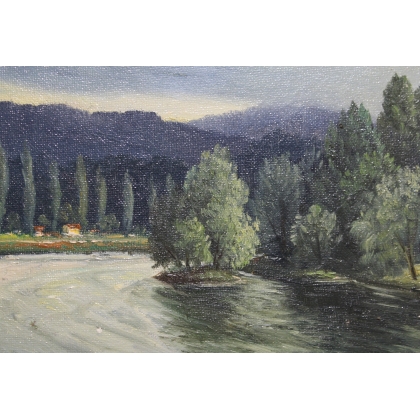 Tableau \"Bei Koblenz\" signé E. FREI 1947