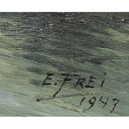 Tableau \"Bei Koblenz\" signé E. FREI 1947