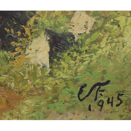 Tableau \"Frutigen\" signé E. FREI 1945