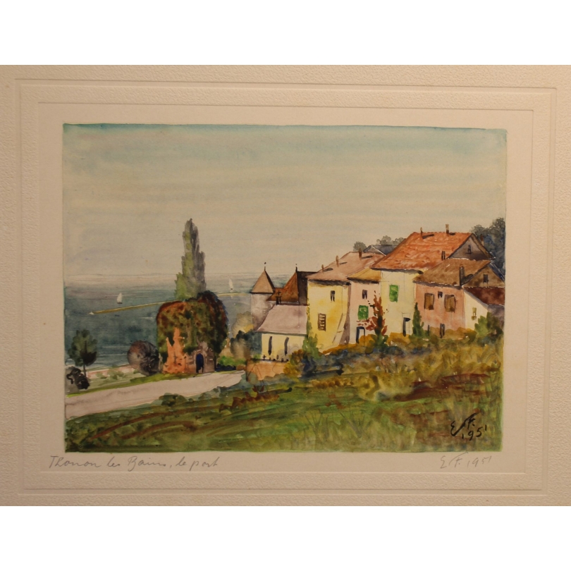 Aquarelle "Thonon les Bains" signé E. FREI 1951