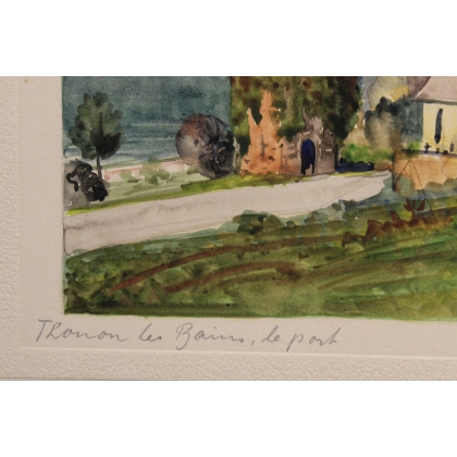 Aquarelle "Thonon les Bains" signé E. FREI 1951