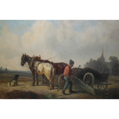 Paintings | Painting entitled ‘Attelage’, unsigned. Moinat SA  – Antiques and home décor