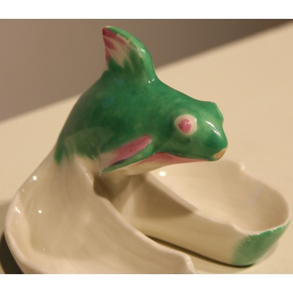 Salière \"Poisson\" vert et rose signé SANDOZ
