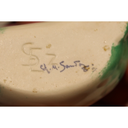Salière \"Poisson\" vert et rose signé SANDOZ