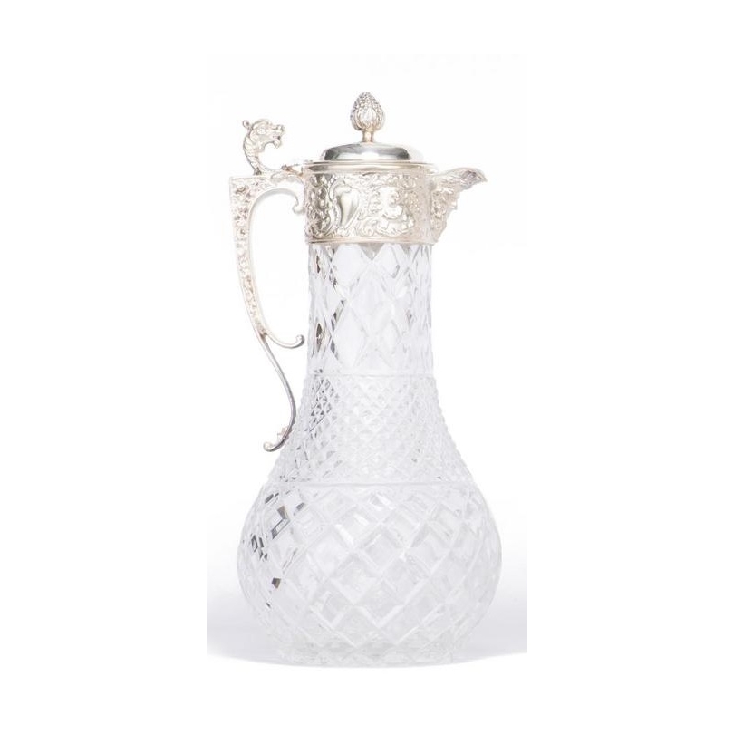 Carafe en cristal et embouchure en métal argenté