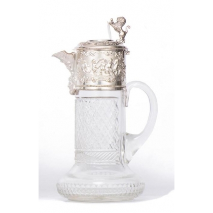 Crystal carafe with a silver-coloured metal spout