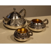 Set à thé en argent décor appliqué en filigrane