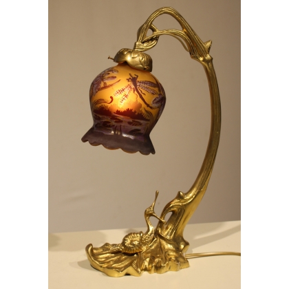 GALLÉ-style ‘Escargot’ lamp in brass and glass