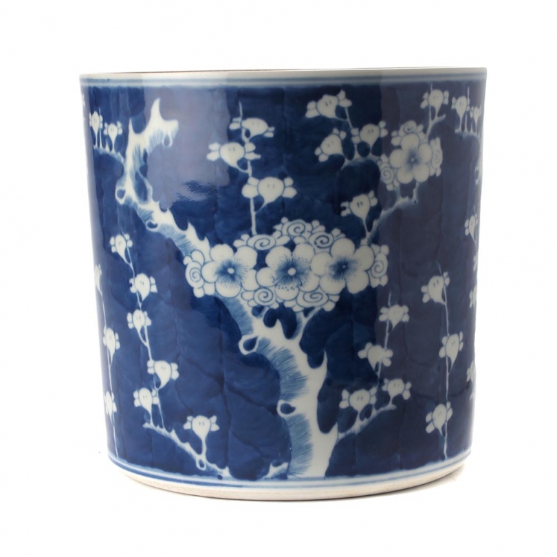 Pot à pinceau bleu blanc décor Cerisier