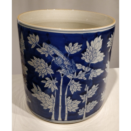 Pot à pinceau bleu blanc décor Bambou