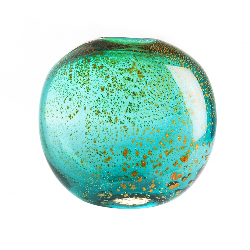 Vase ovale en verre vert et or, grand