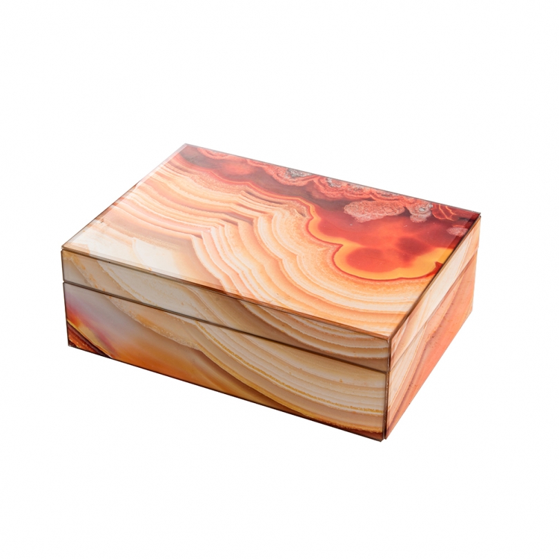Orange stone-effect resin and glass box