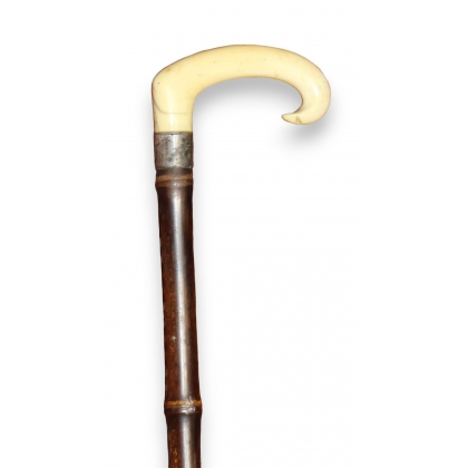 Walking stick with an ivory handle and a bamboo shaft