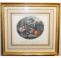 Gravure "Children playing with a bird"