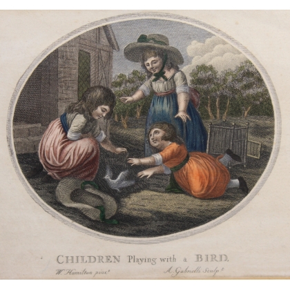 Engraving: ‘Children playing with a bird’