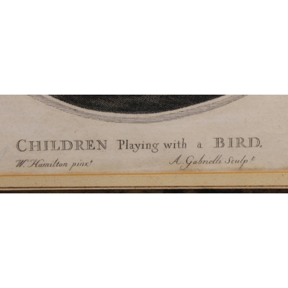 Engraving: ‘Children playing with a bird’