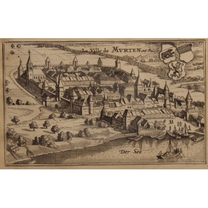 Engraving entitled ‘The Town of Murten in Switzerland’ by MERIAN